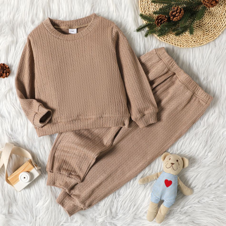 2-piece Toddler Solid Jacquard Long-sleeve Khaki Set Khaki