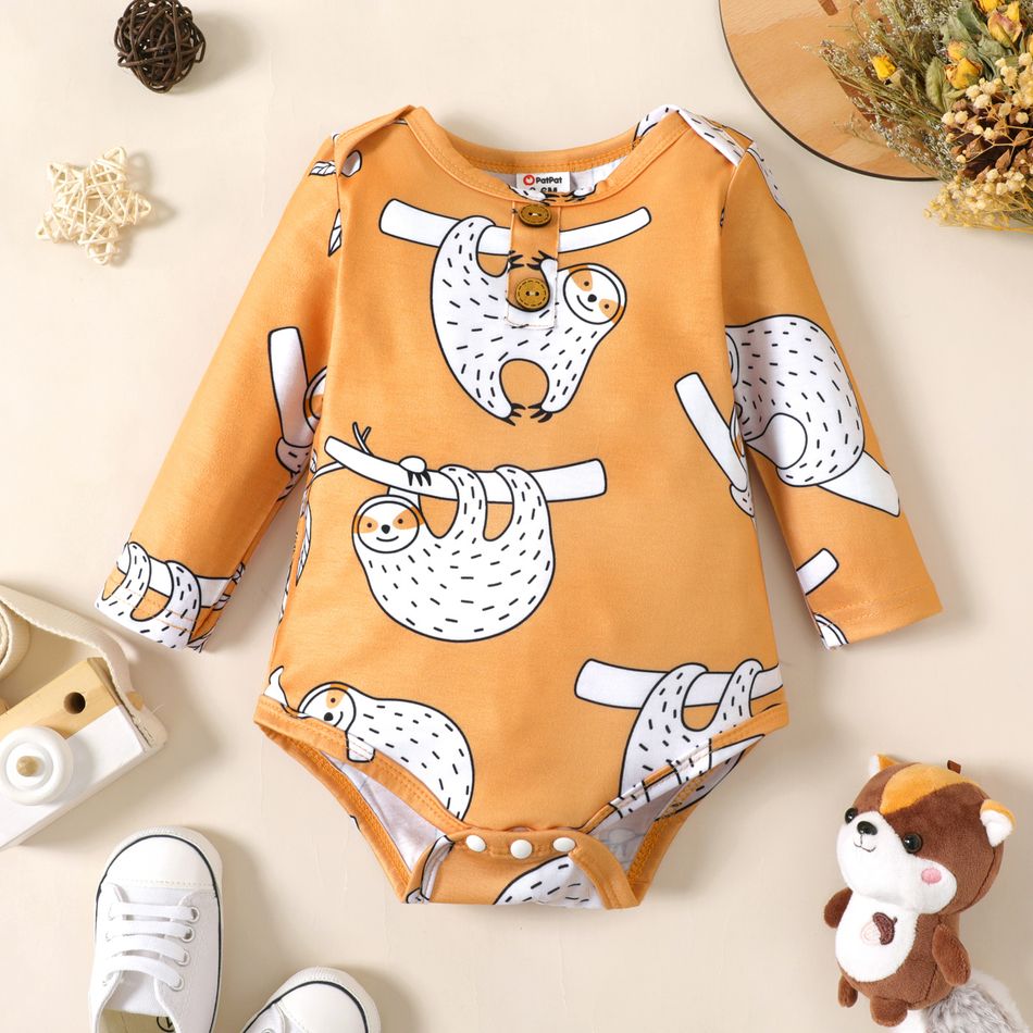 Baby Boy Apricot/Blue All Over Animal Print Long-sleeve Romper Apricot