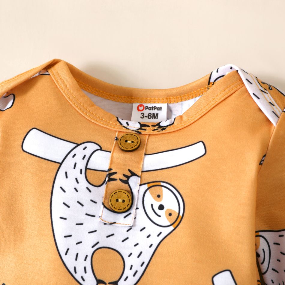 Baby Boy Apricot/Blue All Over Animal Print Long-sleeve Romper Apricot big image 6