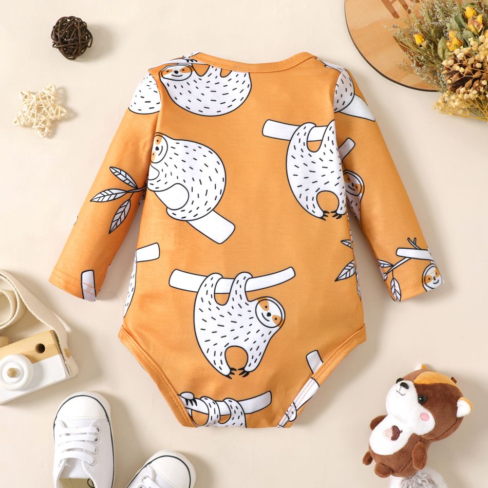 Baby Boy Apricot/Blue All Over Animal Print Long-sleeve Romper Apricot big image 3