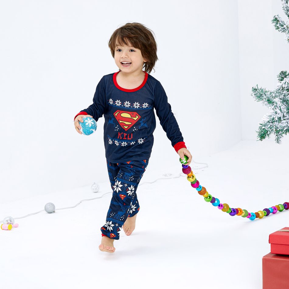 Superman Family Matching Christmas Reindeer and Snowflake Top And Pants Pajamas Sets Royal Blue big image 3