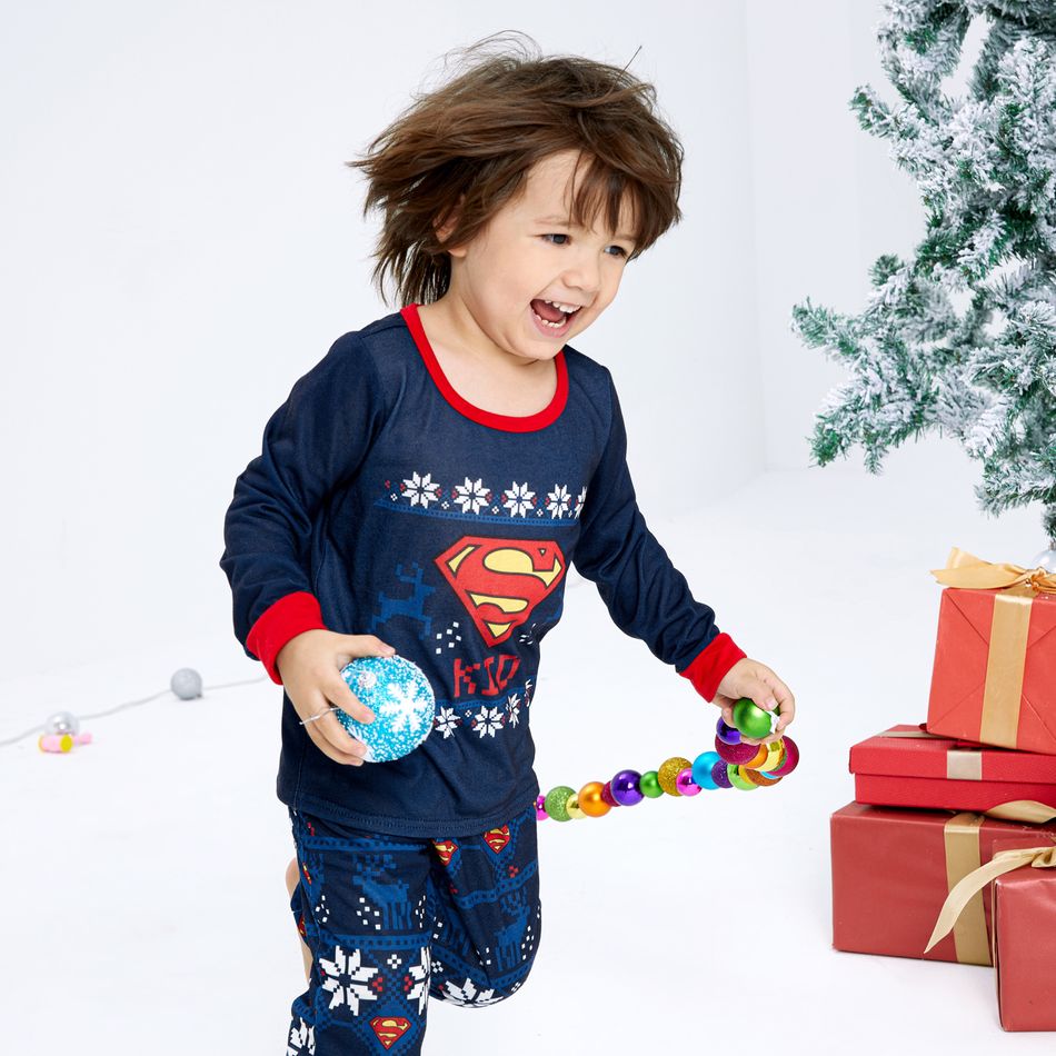 Superman Family Matching Christmas Reindeer and Snowflake Top And Pants Pajamas Sets Royal Blue big image 5