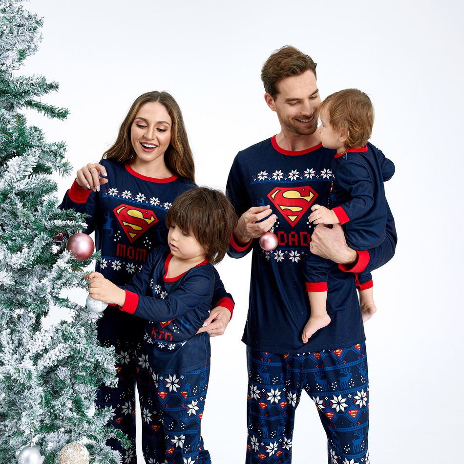 Superman Natal Look de família Manga comprida Conjuntos de roupa para a família Pijamas (Flame Resistant) Azul Real big image 2