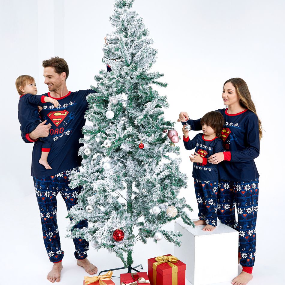 Superman Family Matching Christmas Reindeer and Snowflake Top And Pants Pajamas Sets Royal Blue big image 4