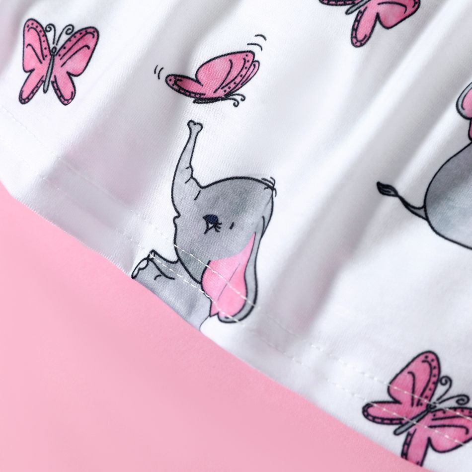 2pcs Baby Girl Pink Long-sleeve Cardigan with Cartoon Elephant and Butterfly Print Sleeveless Dress Set Pink big image 3