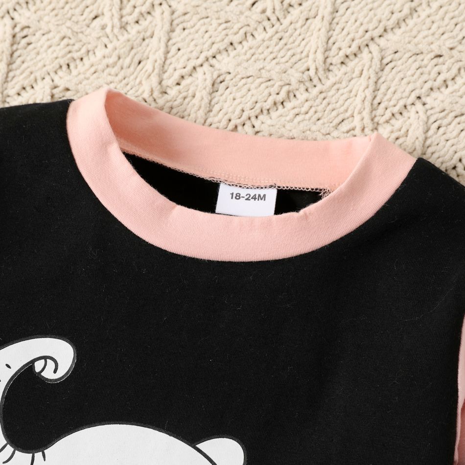 2-piece Toddler Girl Elephant Print Colorblock Sweatshirt and Pants Set Black big image 3