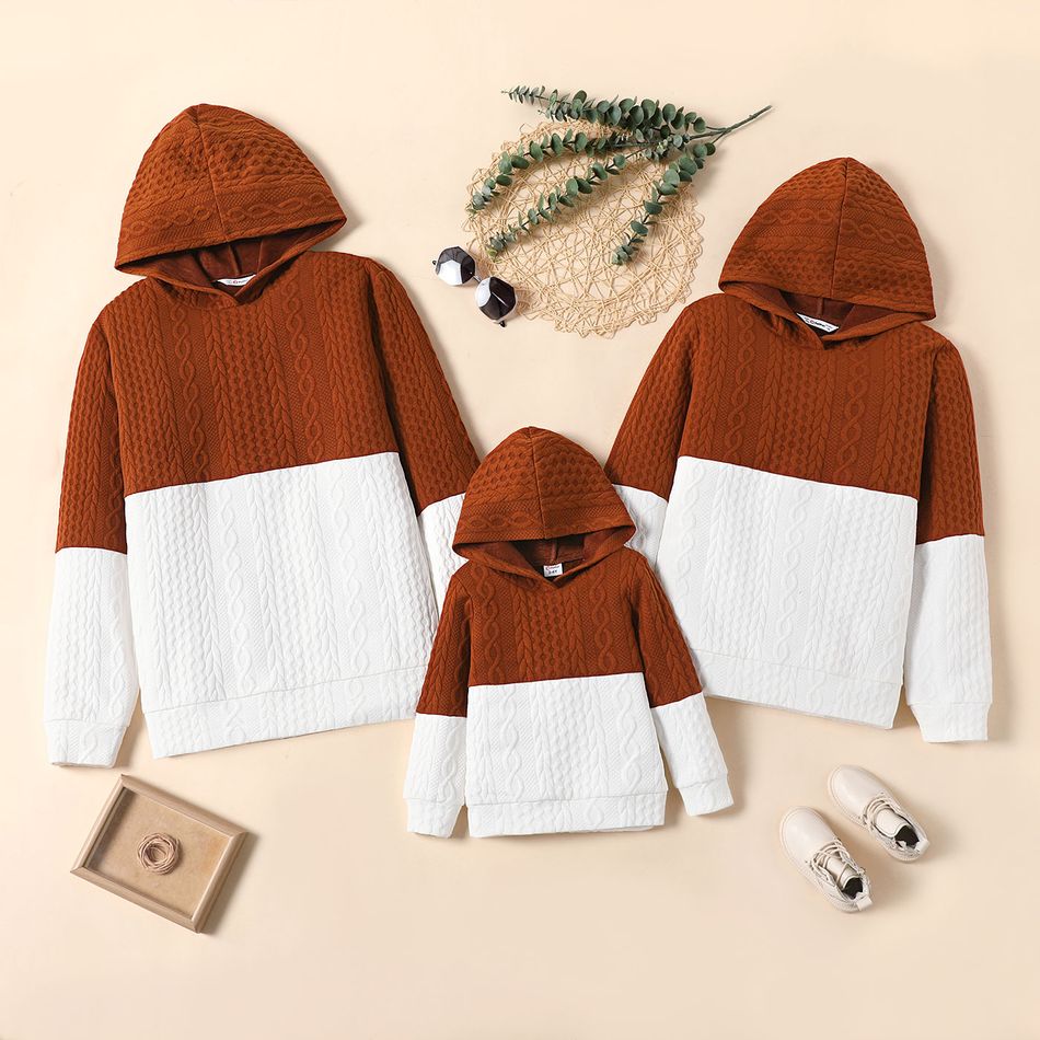 Family Matching Imitation Knitting Solid Splicing Long-sleeve Hoodies Coffee