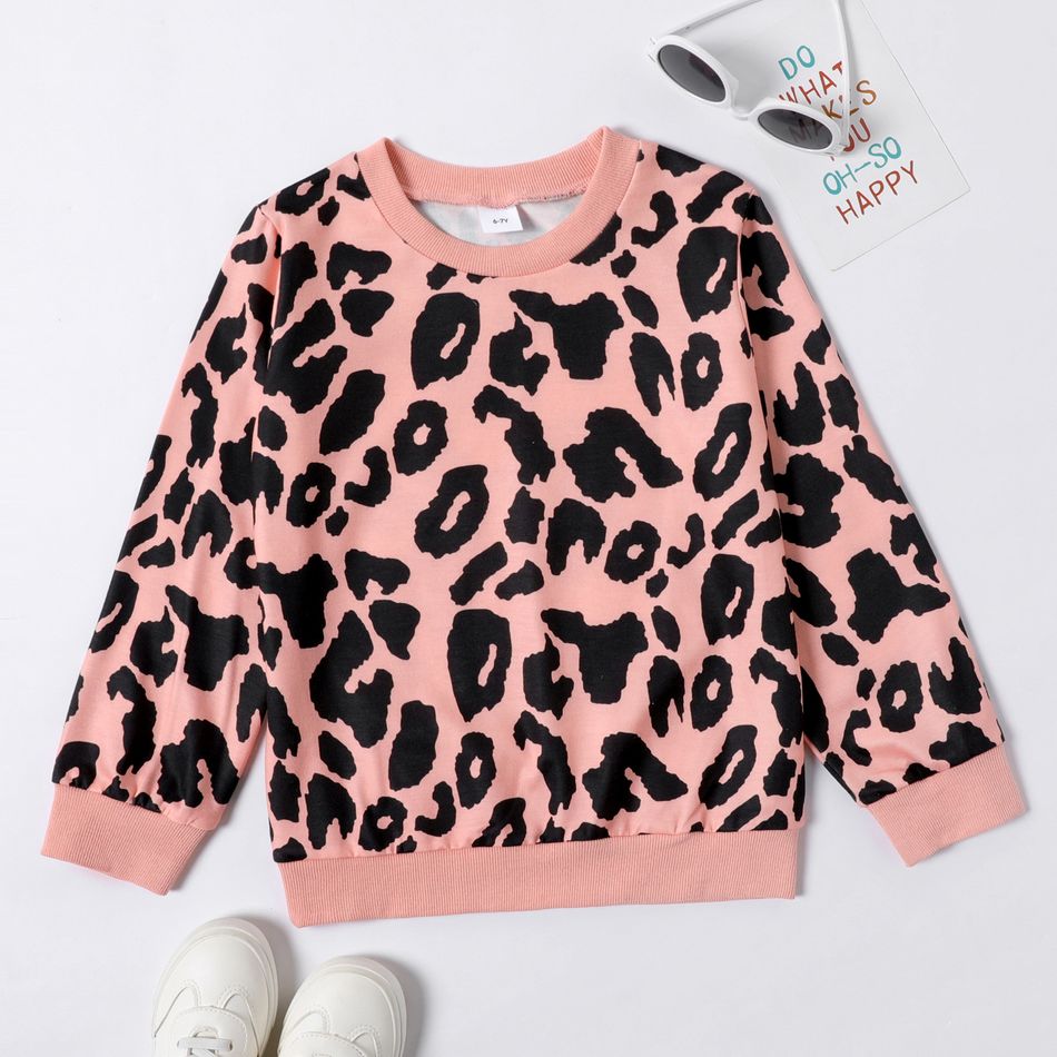 Kid Girl Casual Leopard Print Pullover Sweatshirt Pink