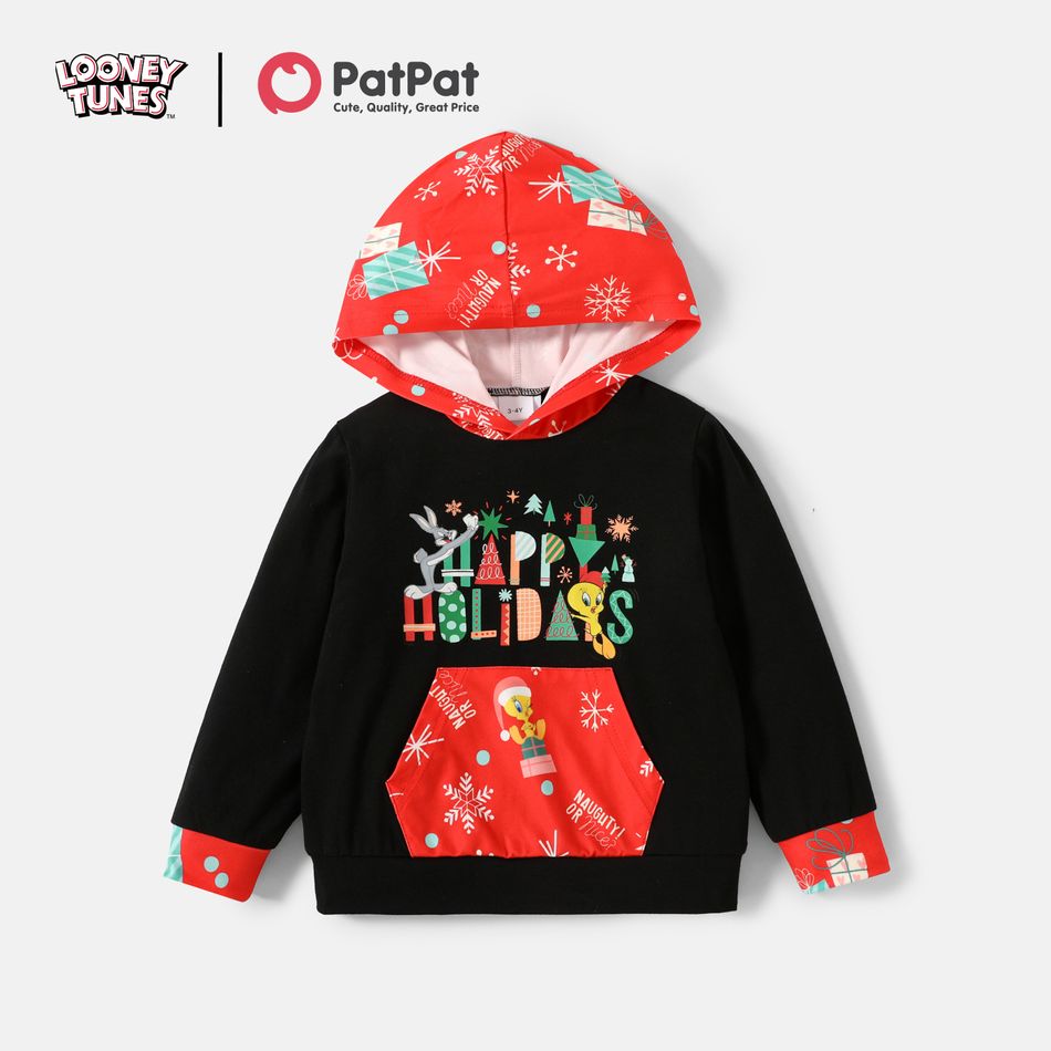Looney Tunes Toddler Boy Merry Christmas Colorblock Hooded Sweatshirt Black