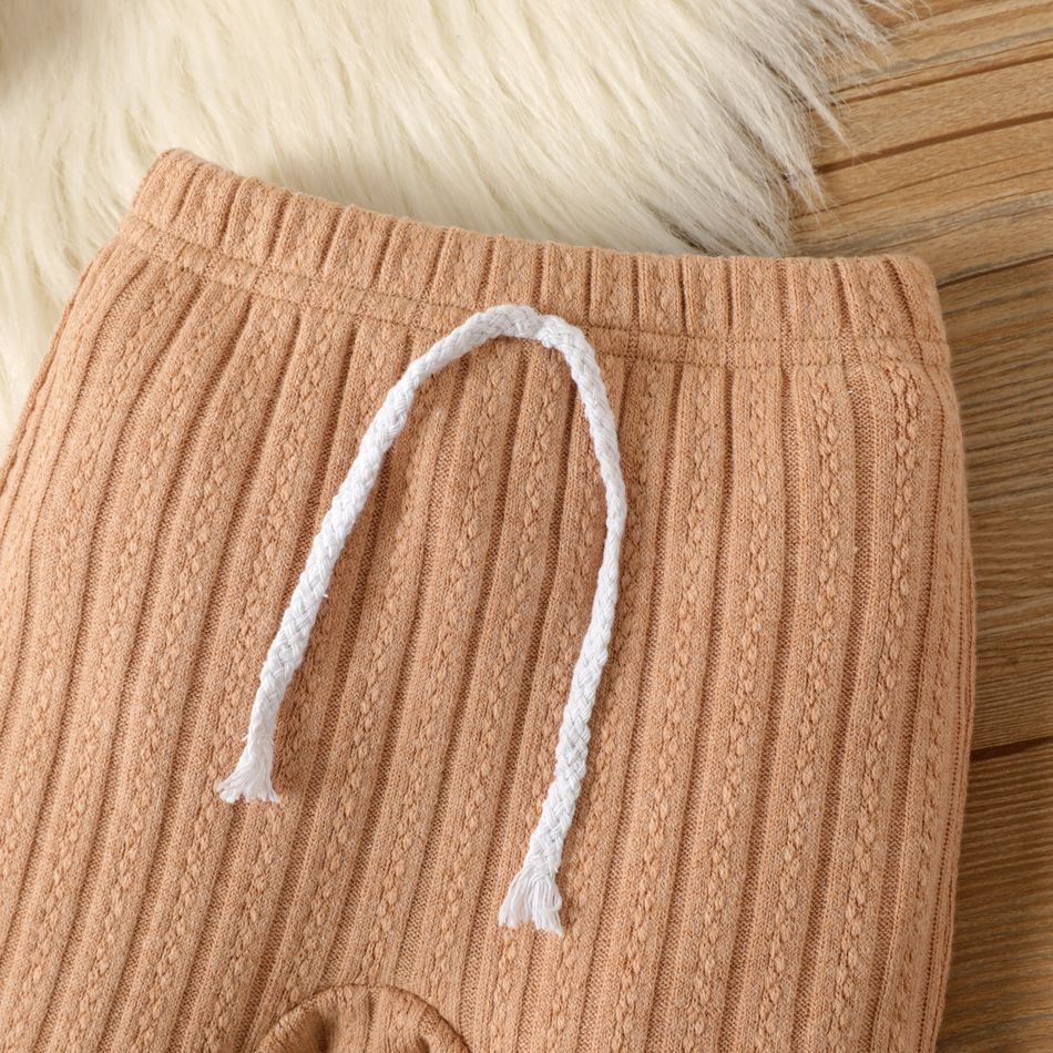 2-piece Baby Girl/Boy Solid Color Cable Knit Textured Button Design Long-sleeve Romper and Footie Pants Set Khaki big image 4