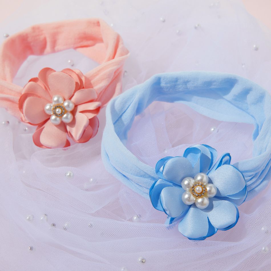Pure Color Cloth Floral Flexibility Headband for Girls Pink