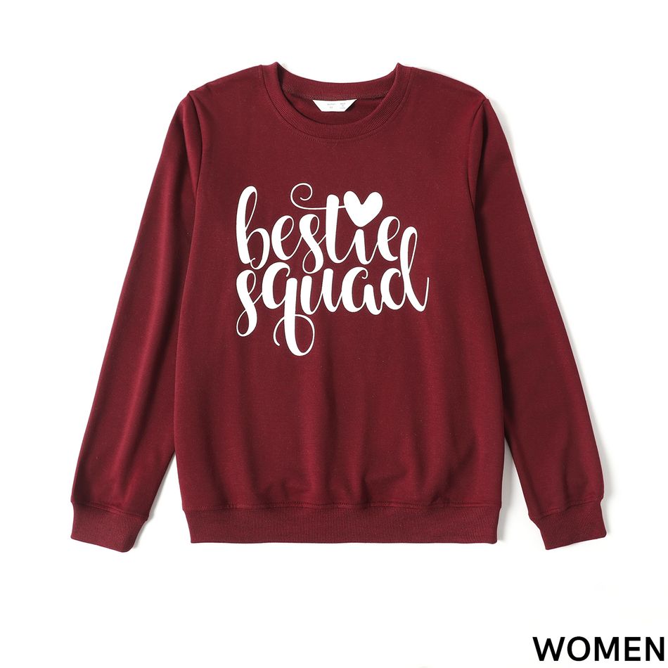 Love Heart and Letter Print Long-sleeve Crewneck Sweatshirts for Mom and Me WineRed big image 2