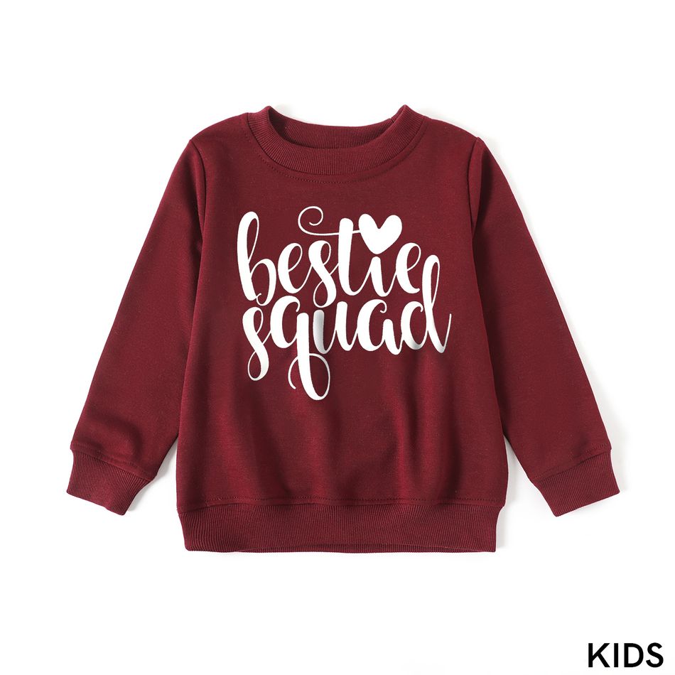 Love Heart and Letter Print Long-sleeve Crewneck Sweatshirts for Mom and Me WineRed big image 6