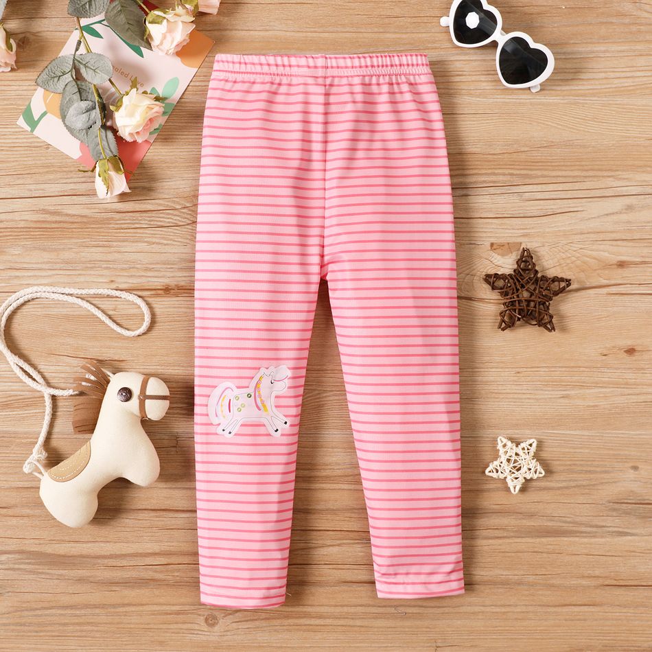 Toddler Girl Unicorn Print Stripe/Dark Blue Elasticized Leggings Pink