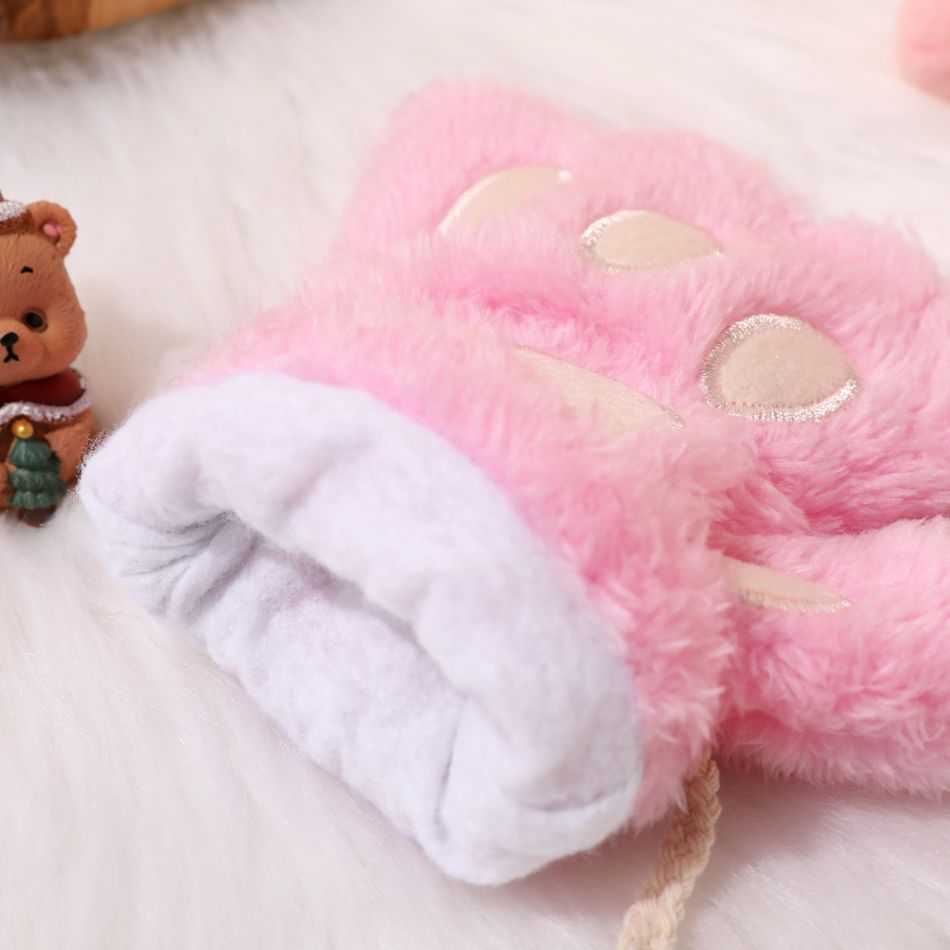 Kids Cute Cat Kitten Paw Gloves Fingerless Fuzzy Plush Gloves Pink