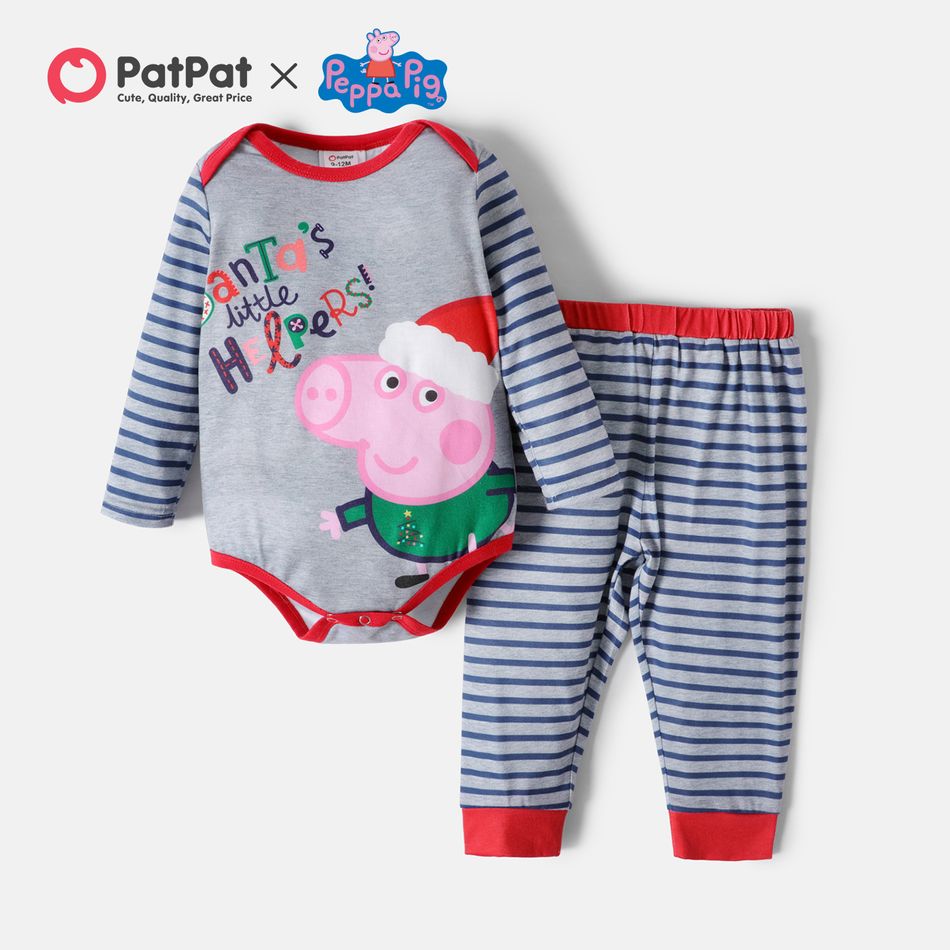 Peppa Pig 2-piece Baby Boy Christmas George Bodysuit and Stripe Pants Set Grey big image 1