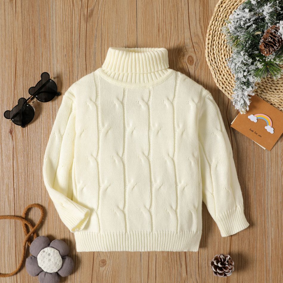 Toddler Girl Turtleneck Textured Ribbed Solid Color Sweater Beige
