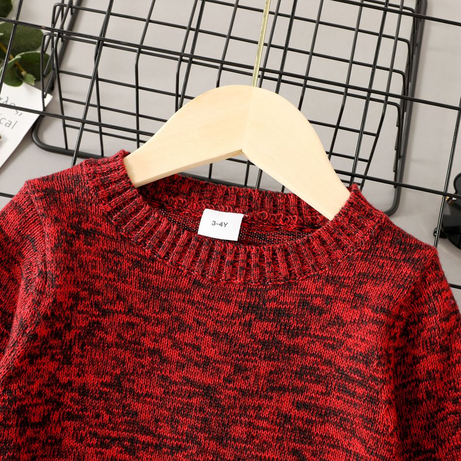 Toddler Boy/Girl Solid Color Round-collar Knit Sweater Scarlet big image 3