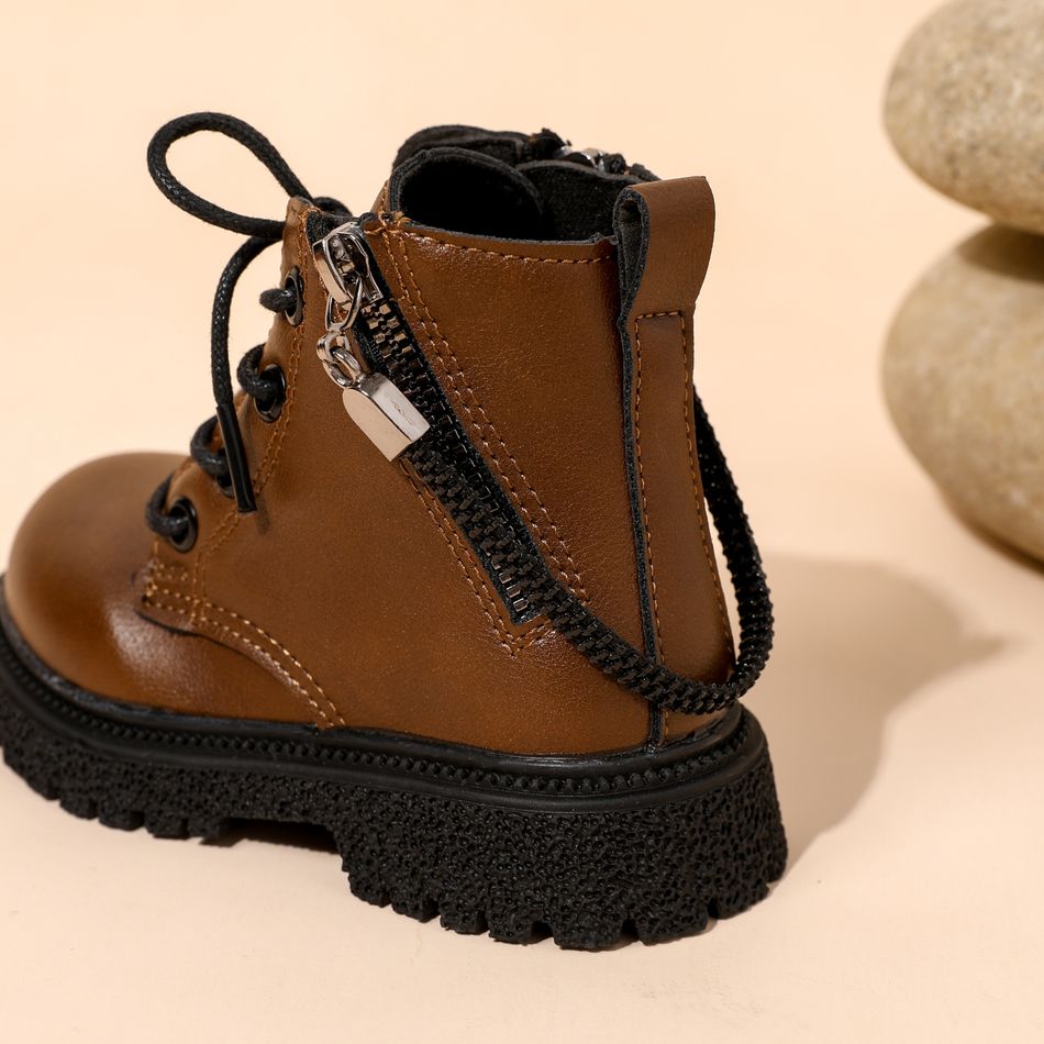 Toddler / Kid Personality Side Zipper Chain Lace-up Boots Brown