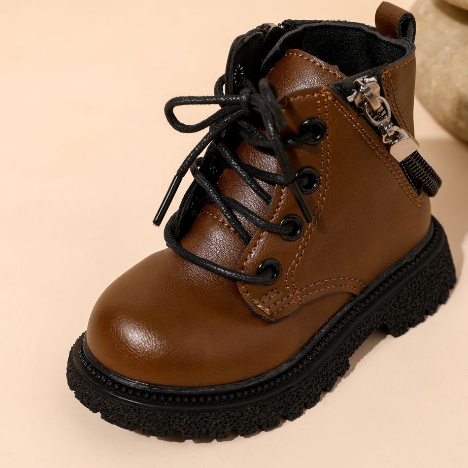Toddler / Kid Personality Side Zipper Chain Lace-up Boots Brown big image 4
