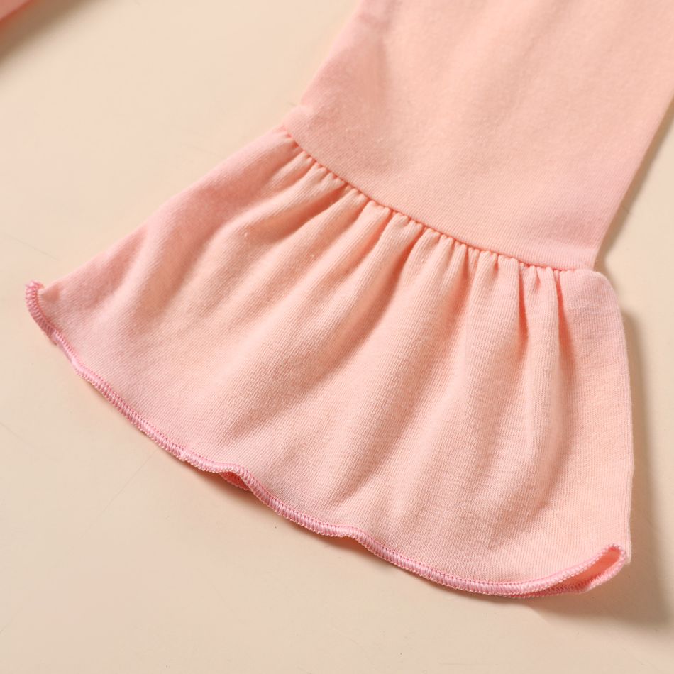 2-piece Kid Girl Bowknot Design Ruffled High Low Long-sleeve Top and Leopard Print Pants Set Pink big image 5