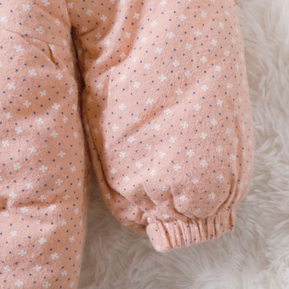 Bolinhas com estampa de babados e decoração de orelha 3d com forro de lã de manga comprida rosa ou amarelo, casaco acolchoado infantil e conjunto de bolsa fofa Rosa big image 4
