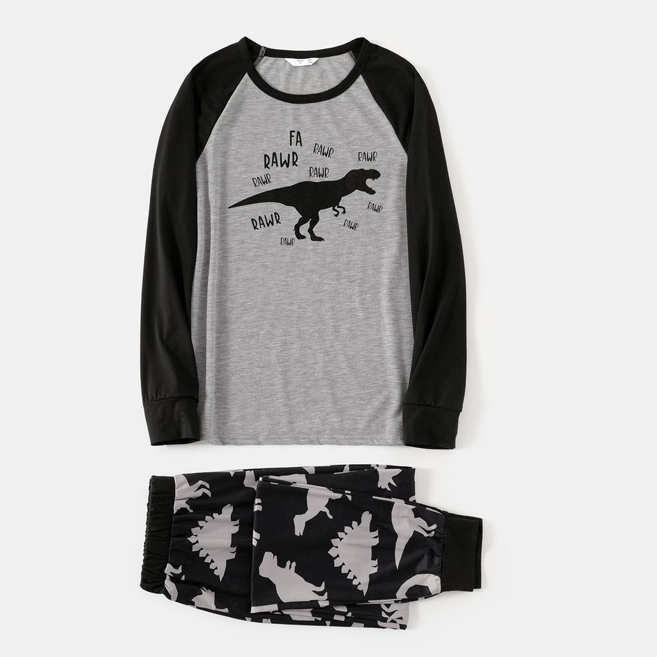 Dinosaur and Letter Print Grey Family Matching Raglan Long-sleeve Pajamas Sets (Flame Resistant) MiddleAsh big image 2