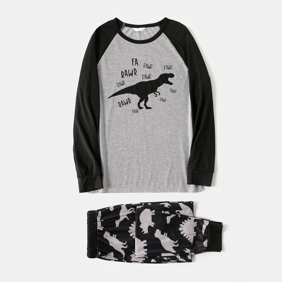 Dinosaur and Letter Print Grey Family Matching Raglan Long-sleeve Pajamas Sets (Flame Resistant) MiddleAsh big image 7