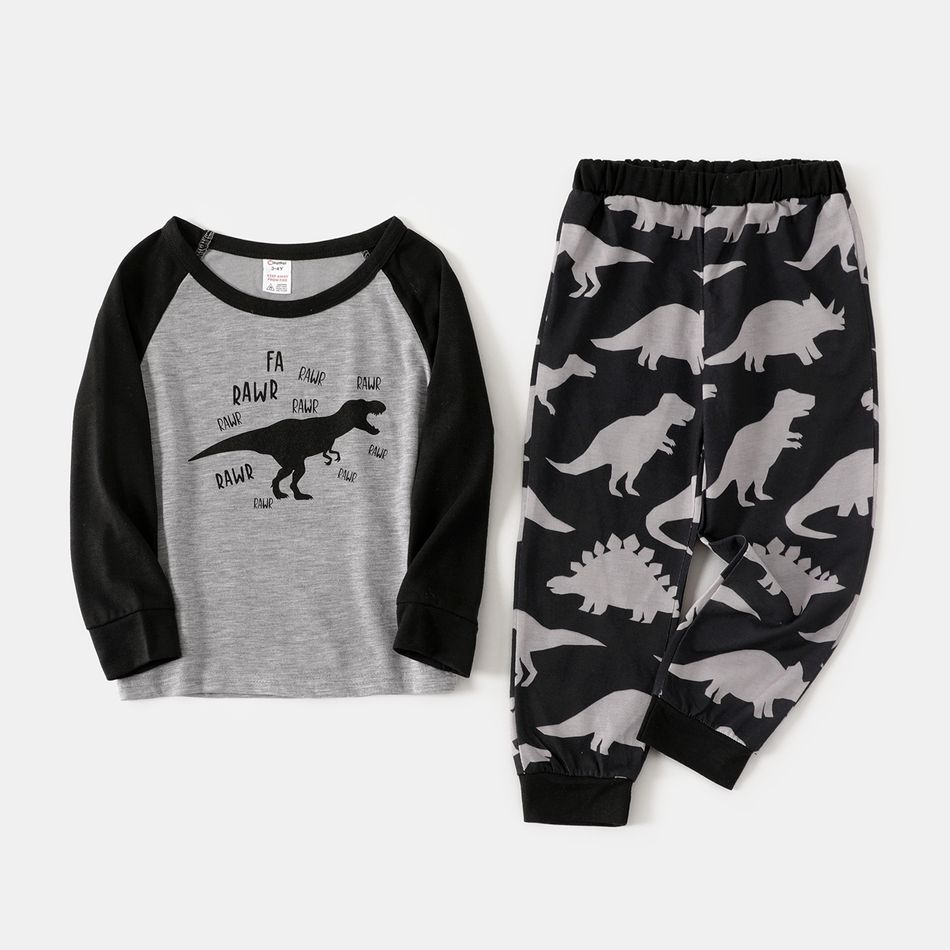 Dinosaur and Letter Print Grey Family Matching Raglan Long-sleeve Pajamas Sets (Flame Resistant) MiddleAsh big image 8