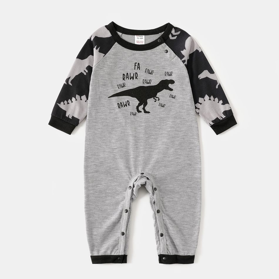 Dinosaur and Letter Print Grey Family Matching Raglan Long-sleeve Pajamas Sets (Flame Resistant) MiddleAsh big image 9