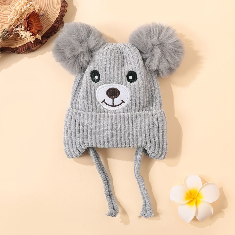 Baby / Toddler Cute Cartoon Bear Warm Plush Ear Protection Beanie Hat Grey big image 1