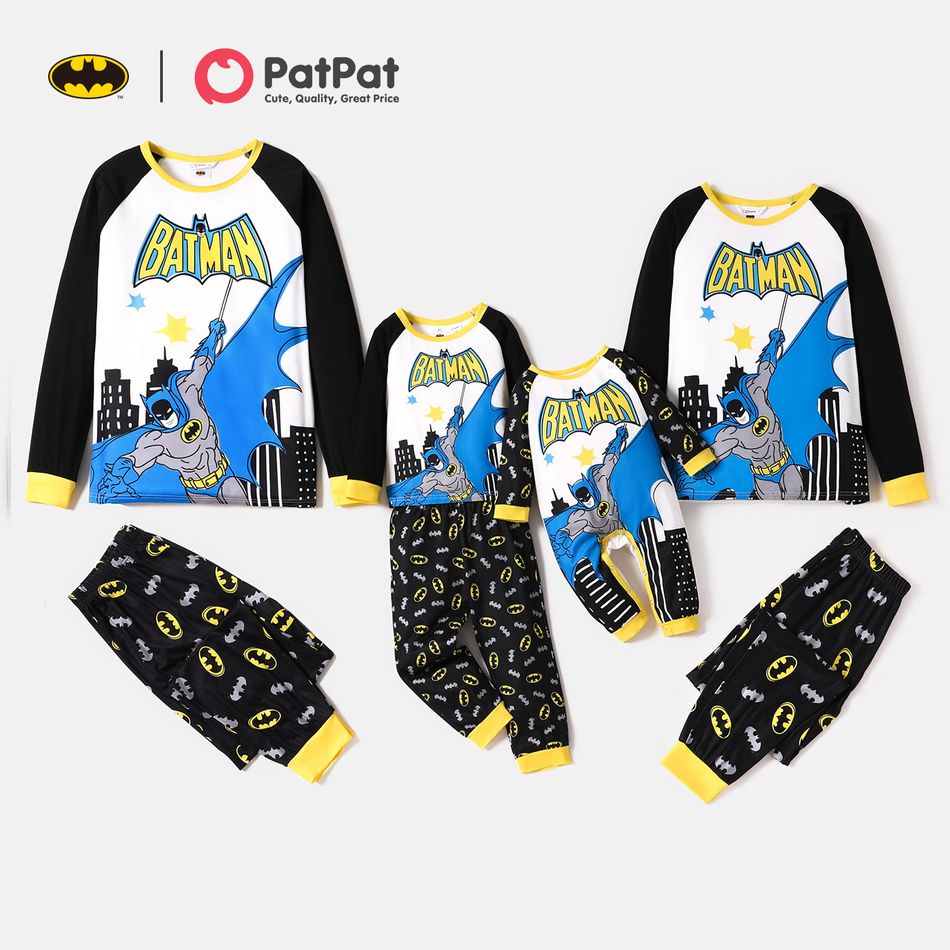 Batman Family Matching Big Graphic Top and Allover Pants Pajamas Sets Black/White