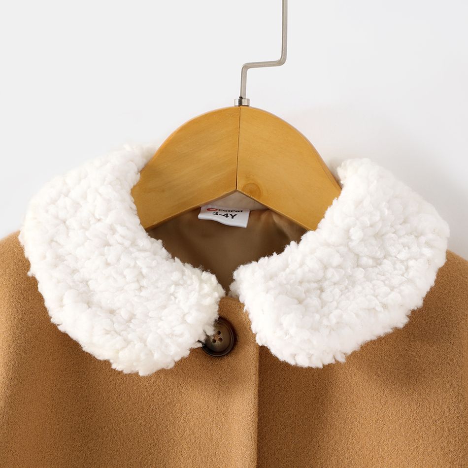 Family Matching Fluffy Fleece Lapel Khaki Long-sleeve Single Breasted Wool Blend Coats Khaki big image 9