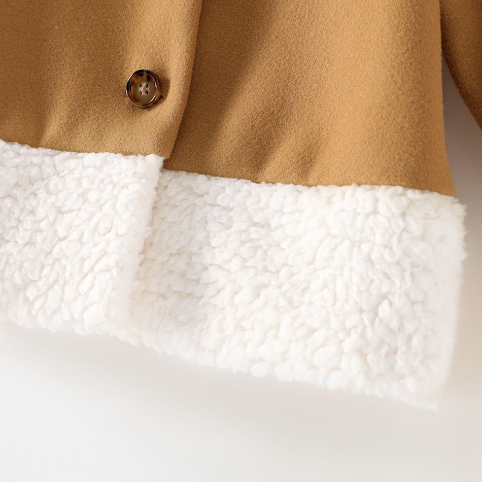 Family Matching Fluffy Fleece Lapel Khaki Long-sleeve Single Breasted Wool Blend Coats Khaki
