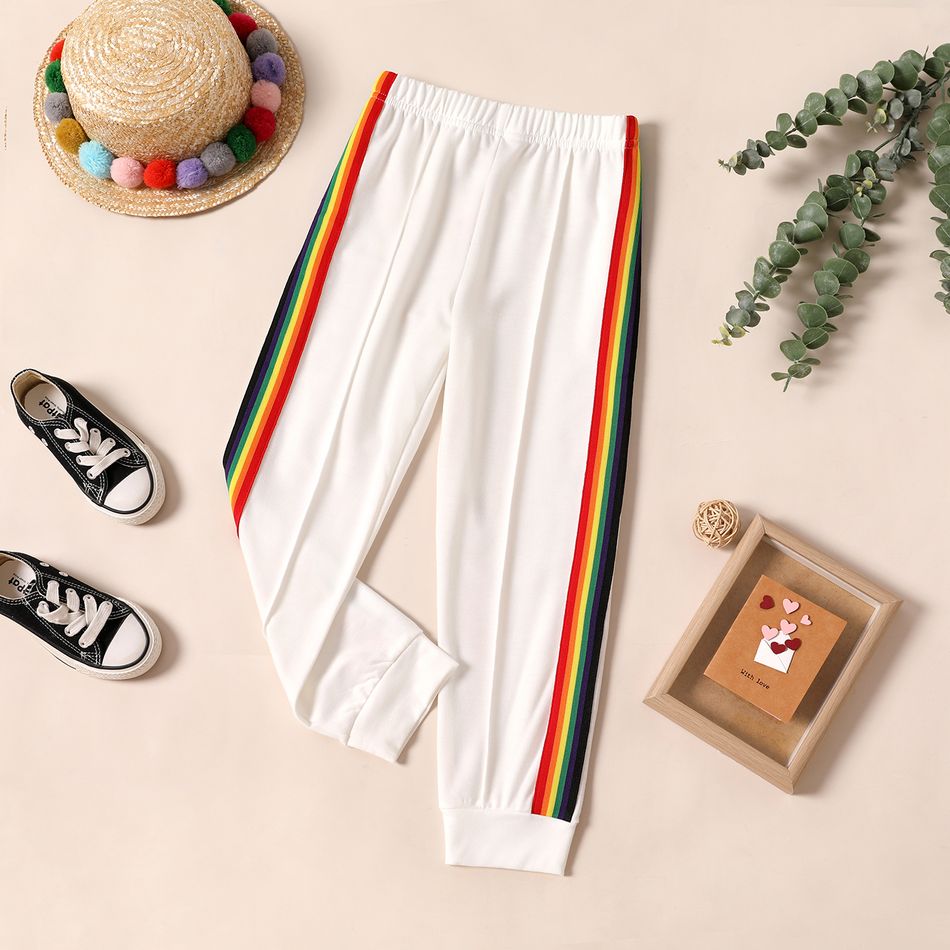 Kid Girl Colorful Striped Seam Detail Casual Pants White