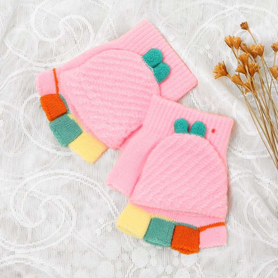 Toddler / Kid Winter Knitted Convertible Mittens Flip Fingerless Mitt Pink