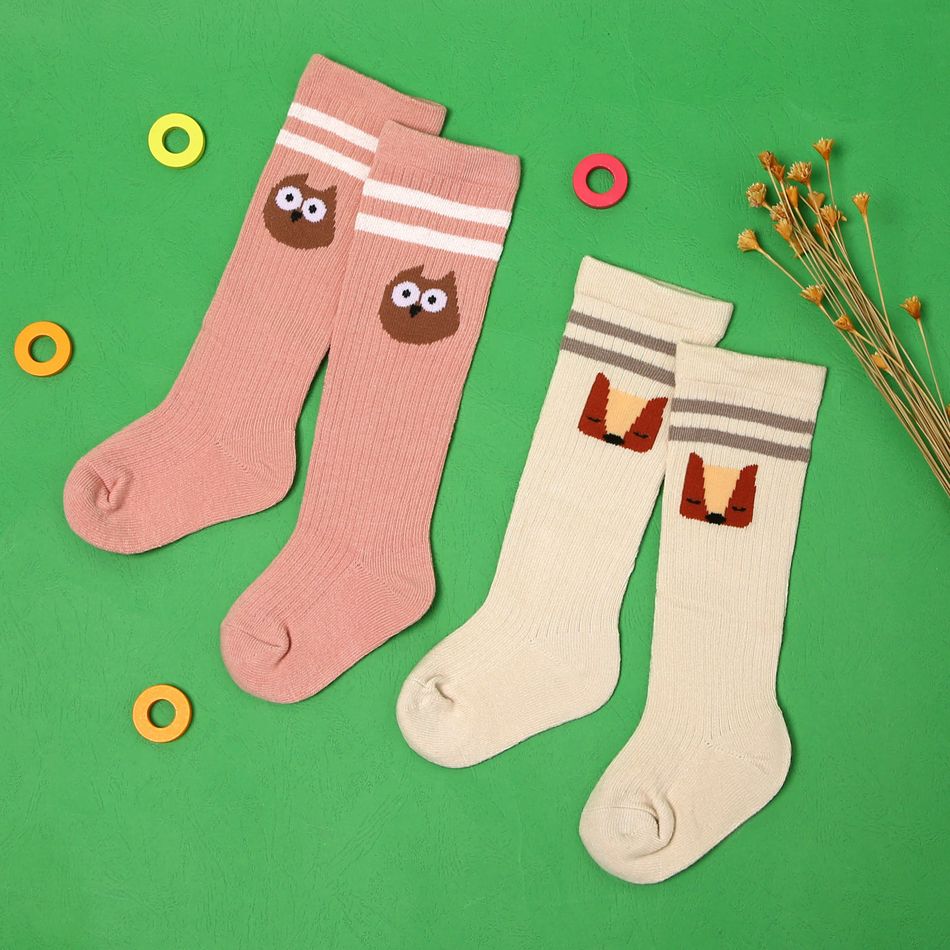 Baby / Toddler Cartoon Animal Embroidered Over Knee Socks Pink