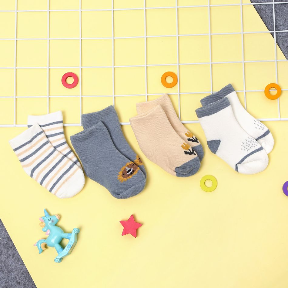 Conjunto de 4 bebês / crianças com bordados de desenho animado, meias grossas e quentes de terry Azul Claro big image 3