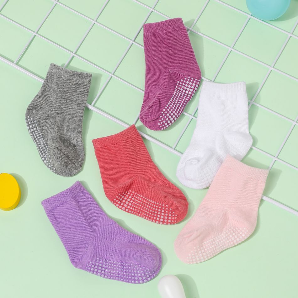 6-pack Baby / Toddler Pure Color Floor Non-slip Glue Socks Light Pink big image 2