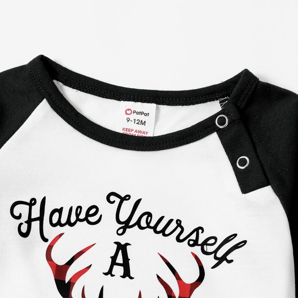 Christmas Reindeer and Letter Print Family Matching Raglan Long-sleeve Red Plaid Pajamas Sets (Flame Resistant) Black/White/Red big image 8