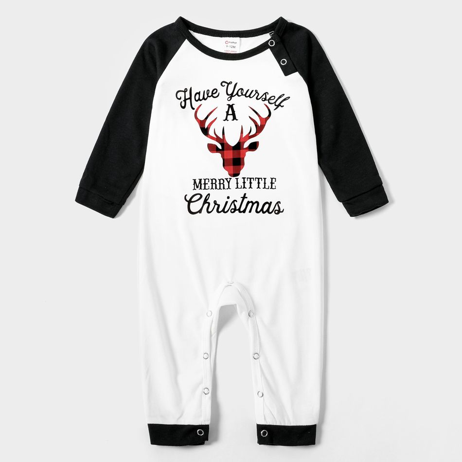 Christmas Reindeer and Letter Print Family Matching Raglan Long-sleeve Red Plaid Pajamas Sets (Flame Resistant) Black/White/Red big image 7