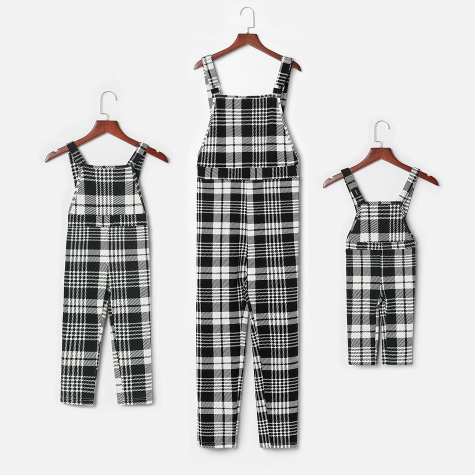 Black Plaid Sleeveless Straps Jumpsuit Overalls for Mom and Me Black/White