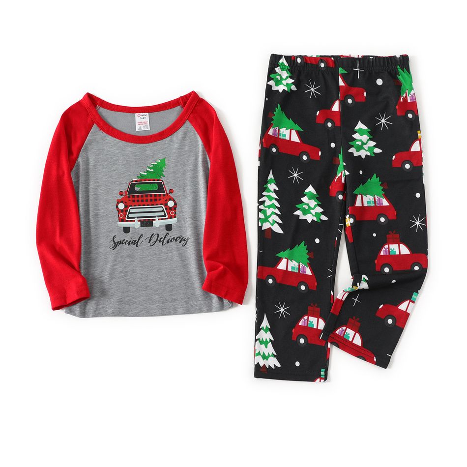 Christmas Tree in Car and Letter Print Family Matching Raglan Long-sleeve Pajamas Sets (Flame Resistant) Color block big image 7