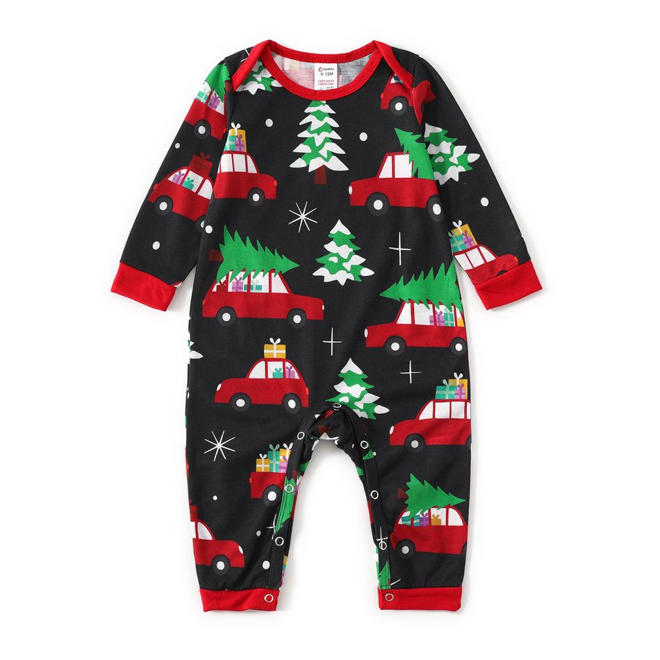 Christmas Tree in Car and Letter Print Family Matching Raglan Long-sleeve Pajamas Sets (Flame Resistant) Color block big image 10