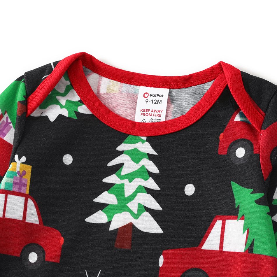 Christmas Tree in Car and Letter Print Family Matching Raglan Long-sleeve Pajamas Sets (Flame Resistant) Color block big image 11
