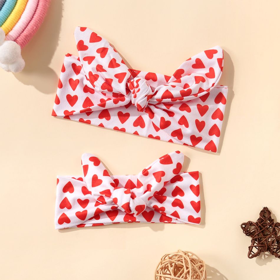 2-pack Allover Heart Print Bunny Ear Knot Headband for Mom and Me Red