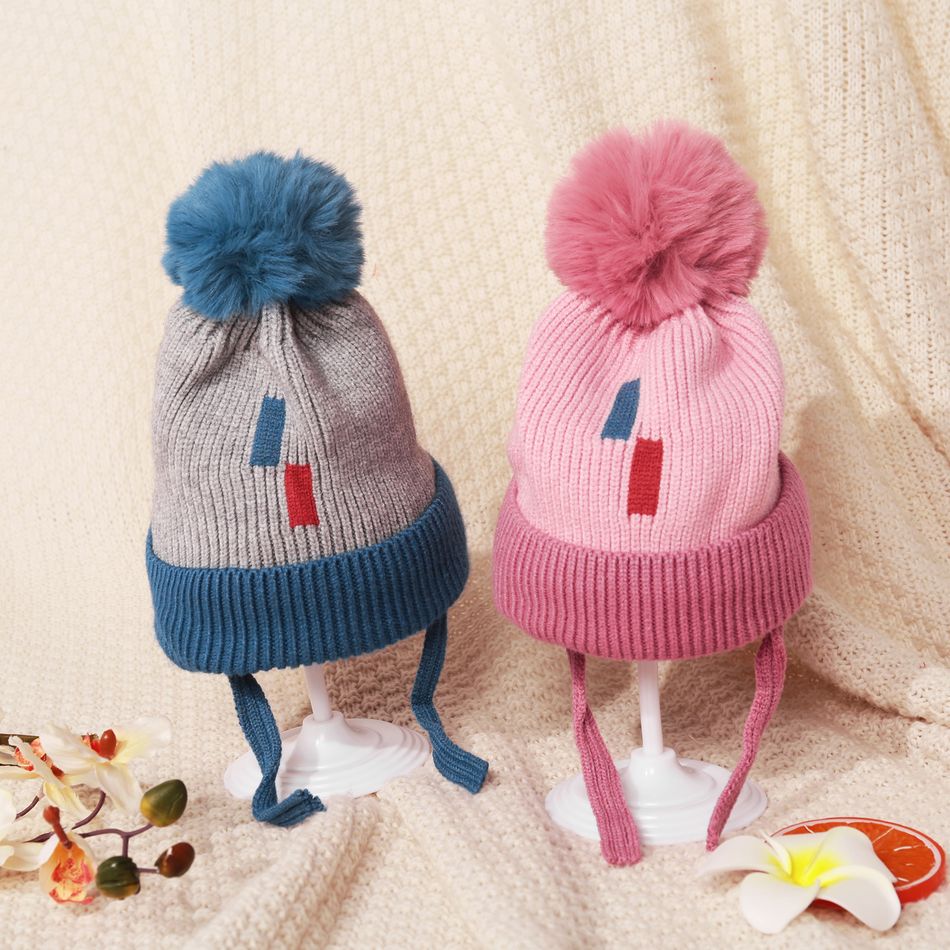 Baby / Toddler Two Tone Warm Plush Knit Beanie Hat Blue big image 2