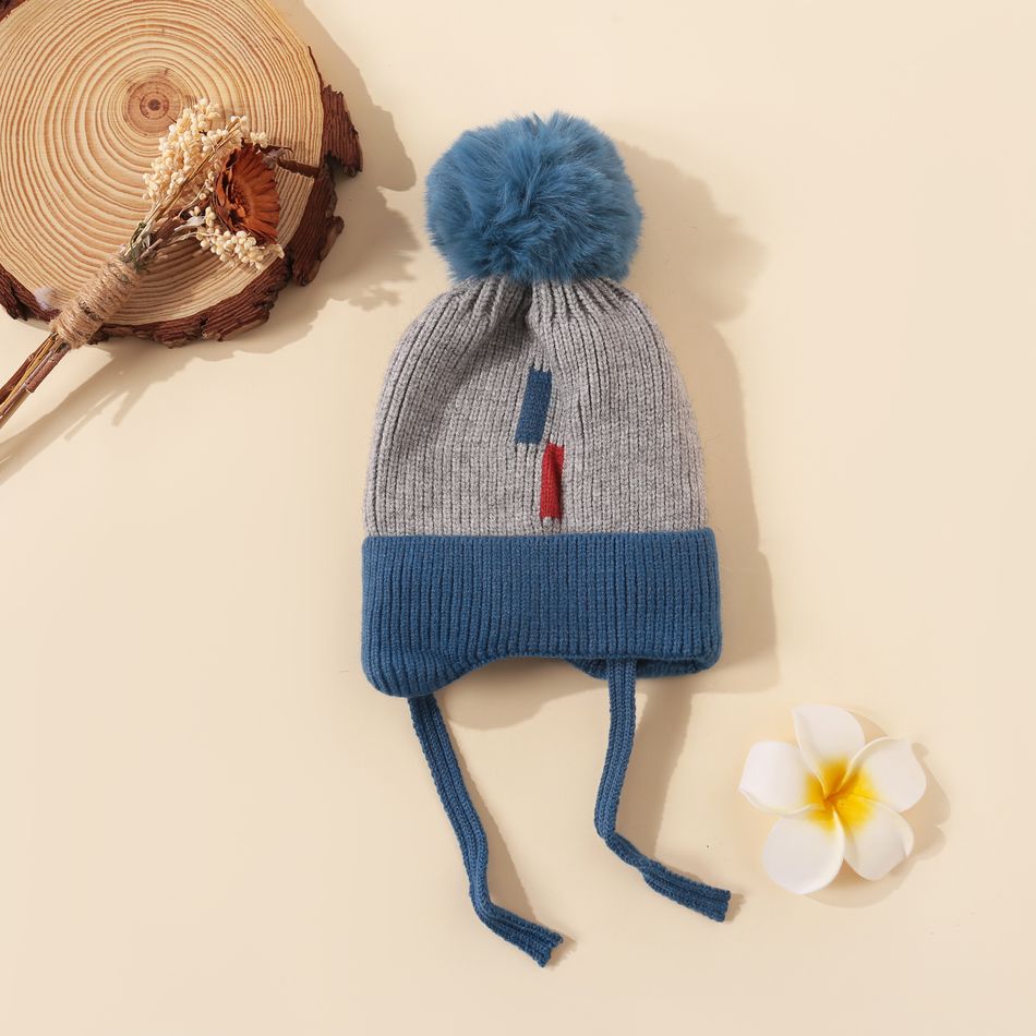 Baby / Toddler Two Tone Warm Plush Knit Beanie Hat Blue