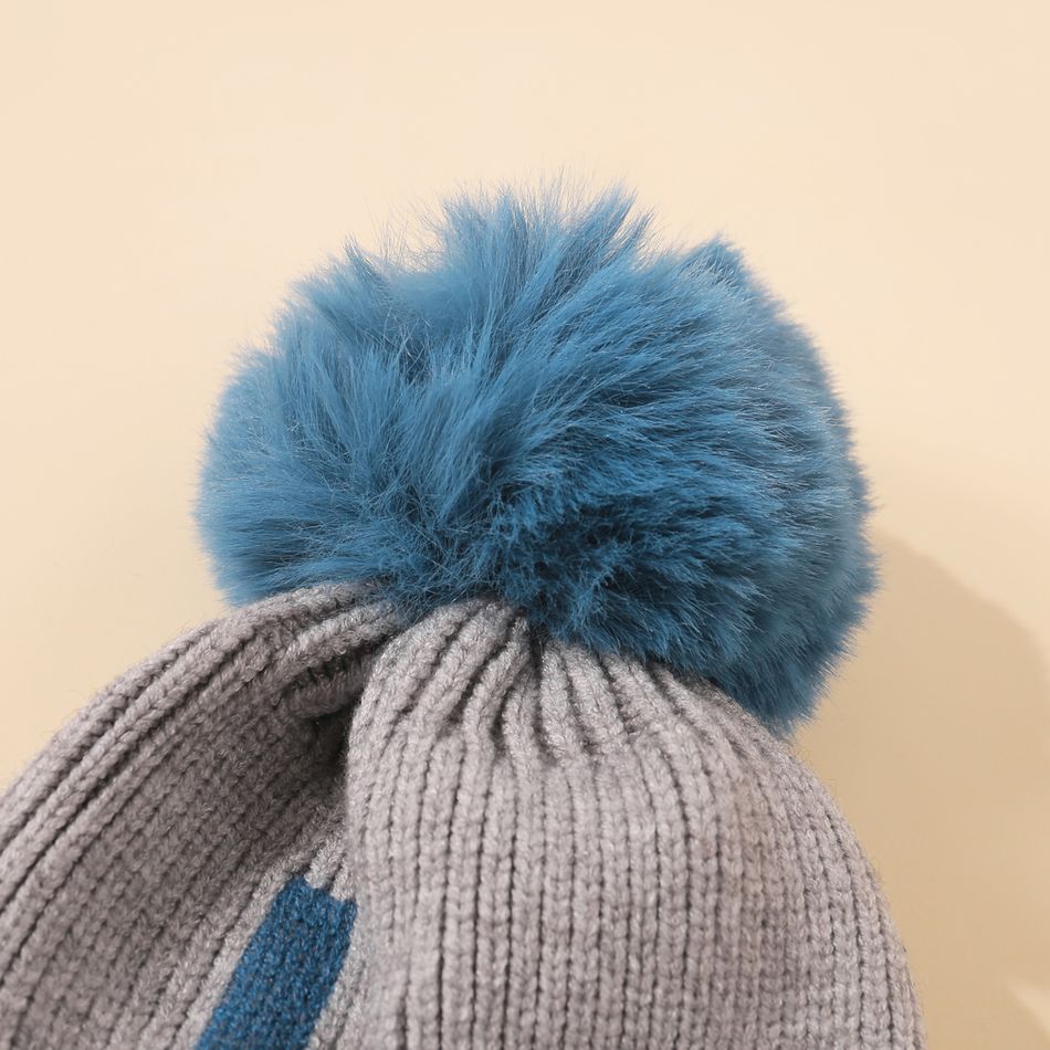 Baby / Toddler Two Tone Warm Plush Knit Beanie Hat Blue big image 3
