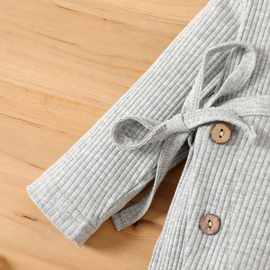 2pcs Baby Cotton Ribbed Solid Long-sleeve Footed Jumpsuit Set Light Grey big image 5